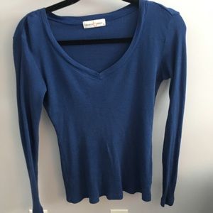 Navy Blue Long Sleeve Waffle Texture Shirt